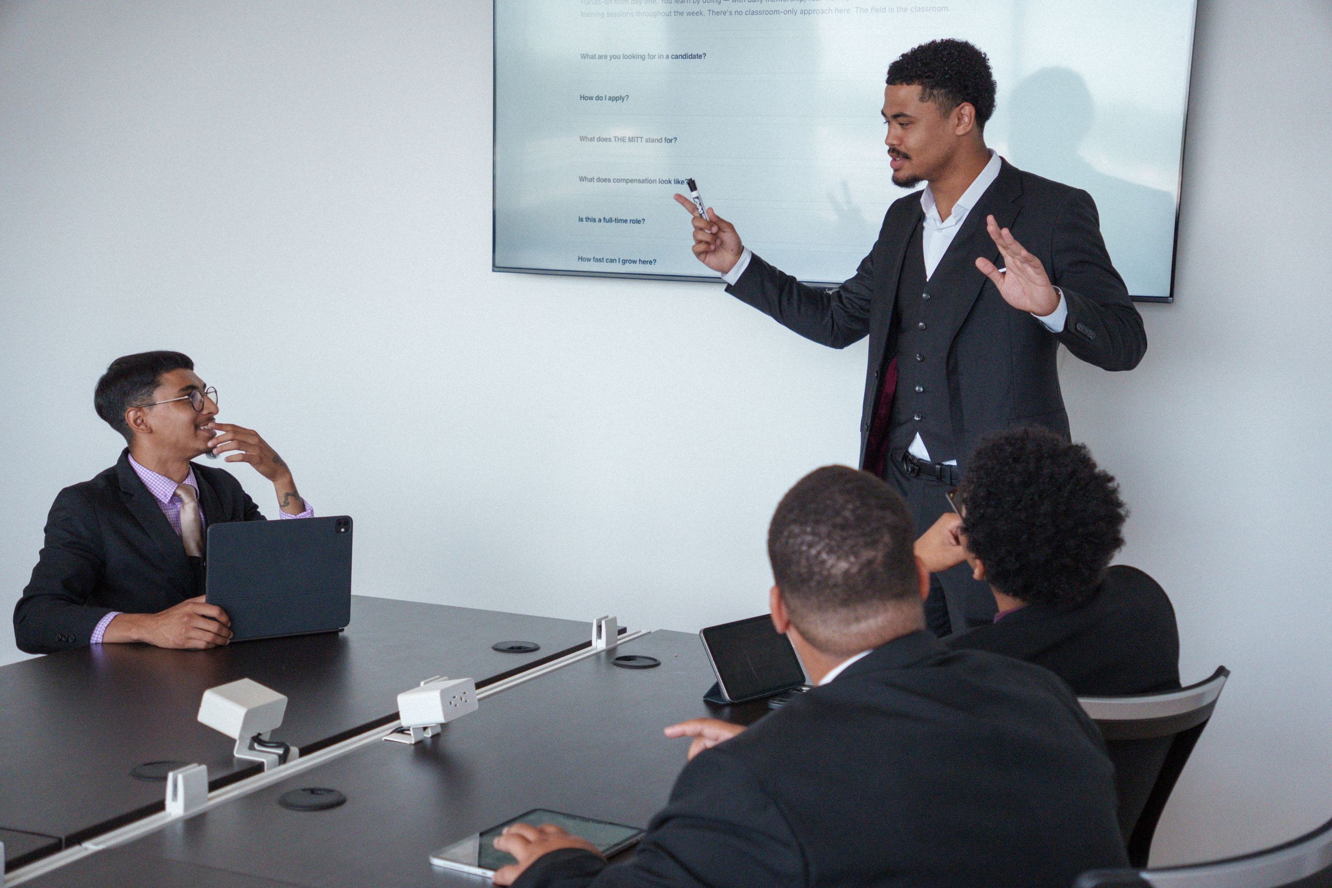 A diverse professional team in a presentation and strategy session