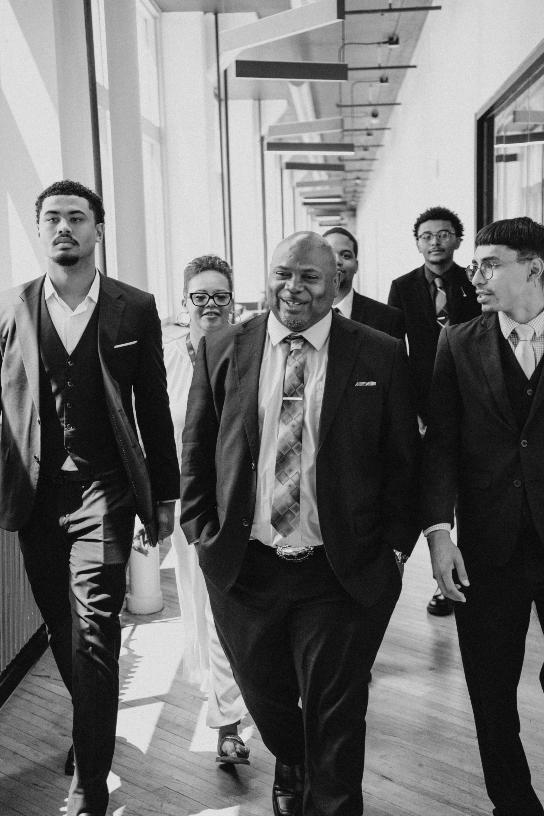 A professional team walking together with confidence
